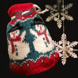 Festive Knitted Drawstring Christmas Stocking Bag  NWOT